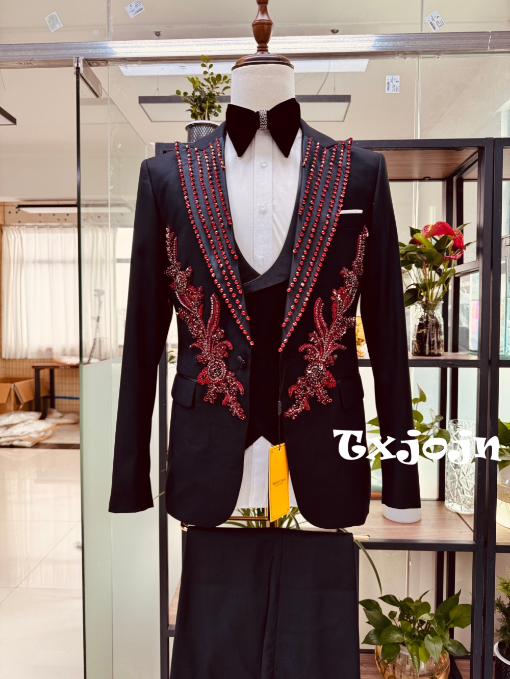 New Men's Red Crystal Suit Set - đánh giá và giá Men Formal Wear Red