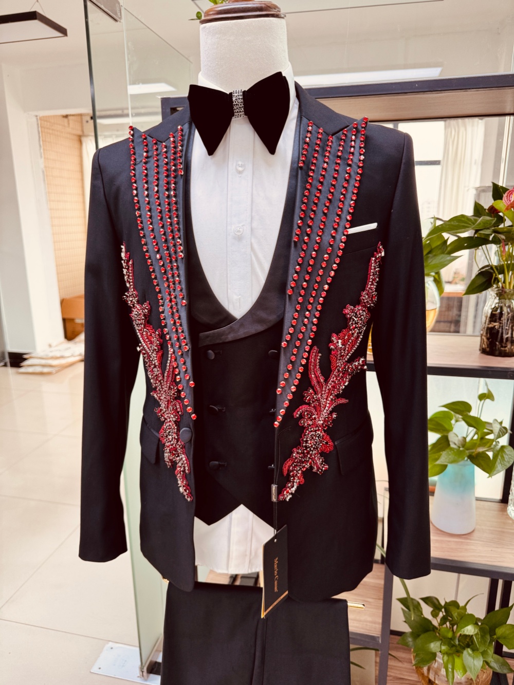 New Men's Red Crystal Suit Set - đánh giá và giá Men Formal Wear Red