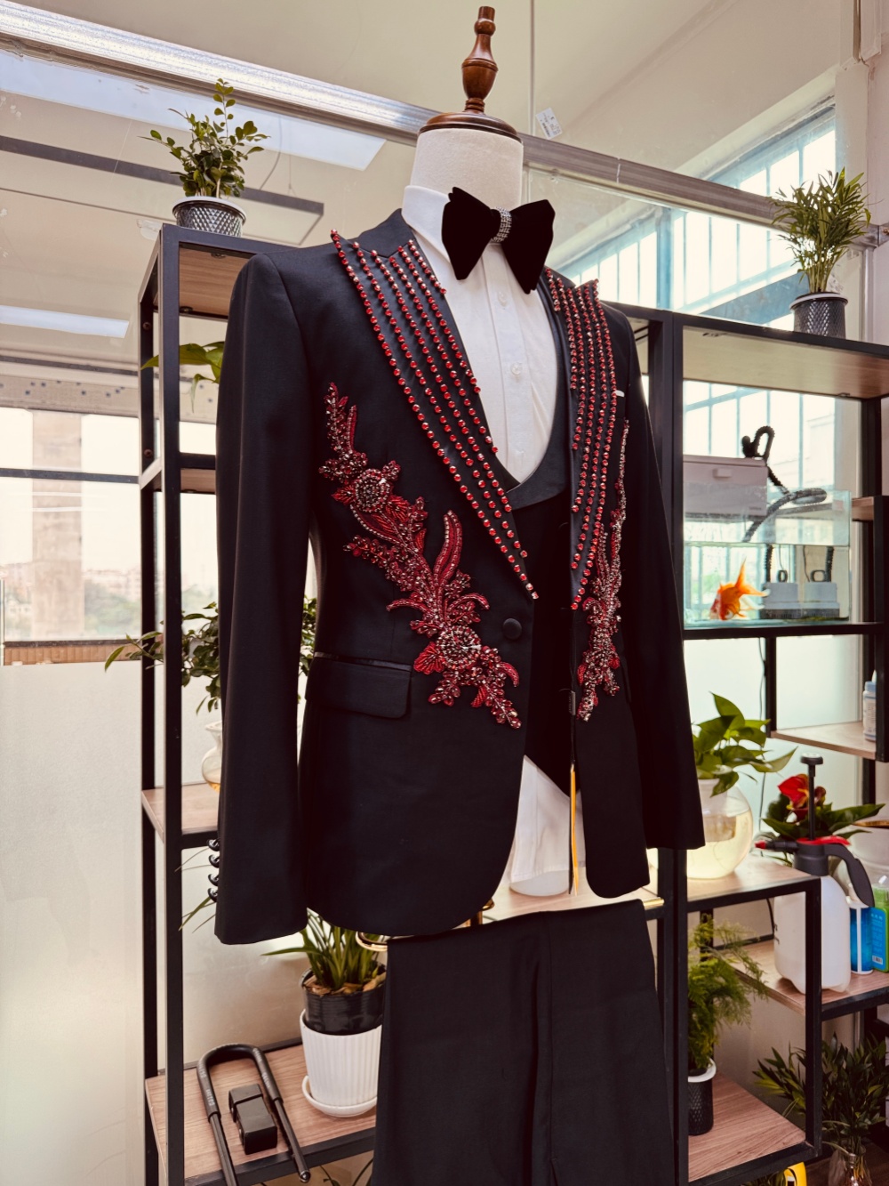 New Men's Red Crystal Suit Set - đánh giá và giá Men Formal Wear Red