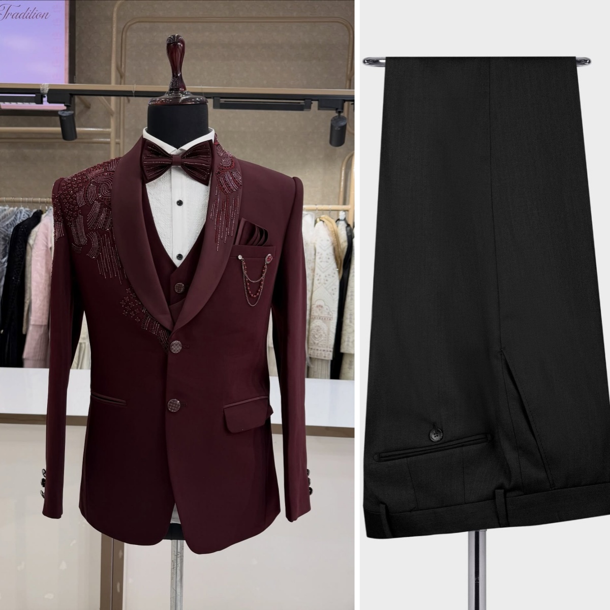 3 Pieces Groom Wedding Tuxedos - đánh giá và giá Men Formal Wear Red