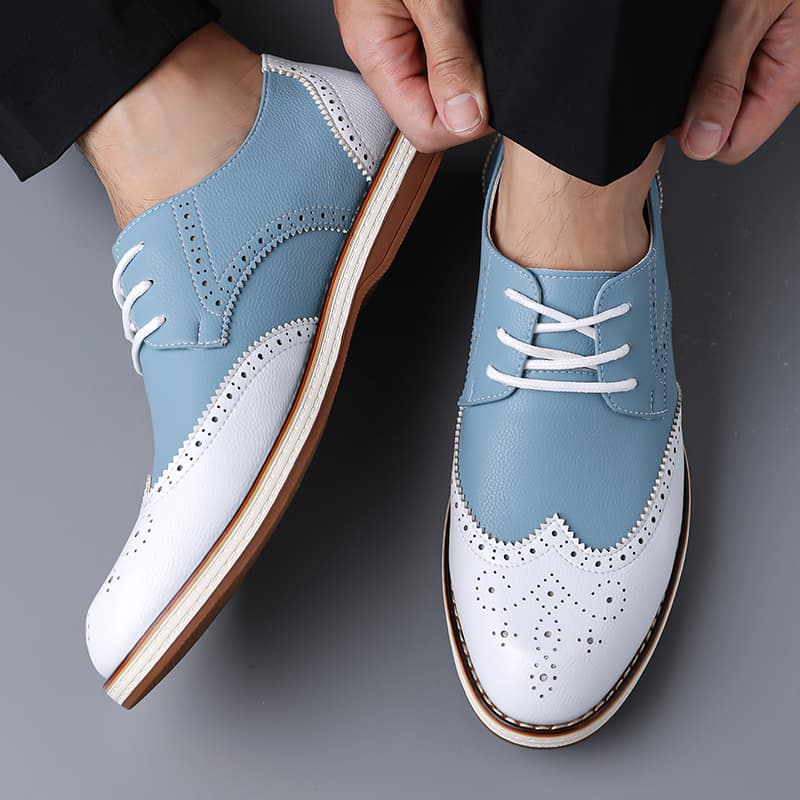 Mens White Blue Two Tone Brogu - đánh giá và giá Men Formal Wear Shoes