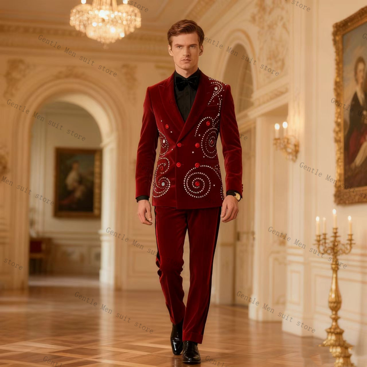 Velvet Crystal Red Men Suit Se - đánh giá và giá Men Formal Wear Red