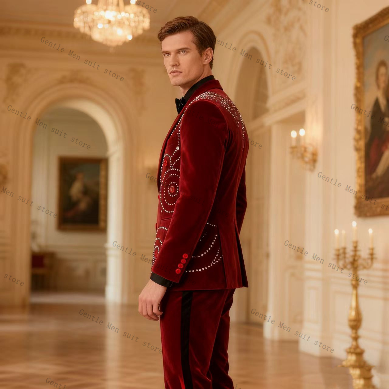 Velvet Crystal Red Men Suit Se - đánh giá và giá Men Formal Wear Red