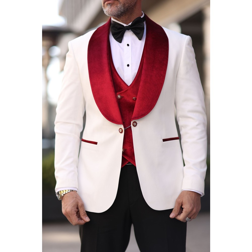 Red White Men Wedding Tuxedos  - đánh giá và giá Men Formal Wear Red